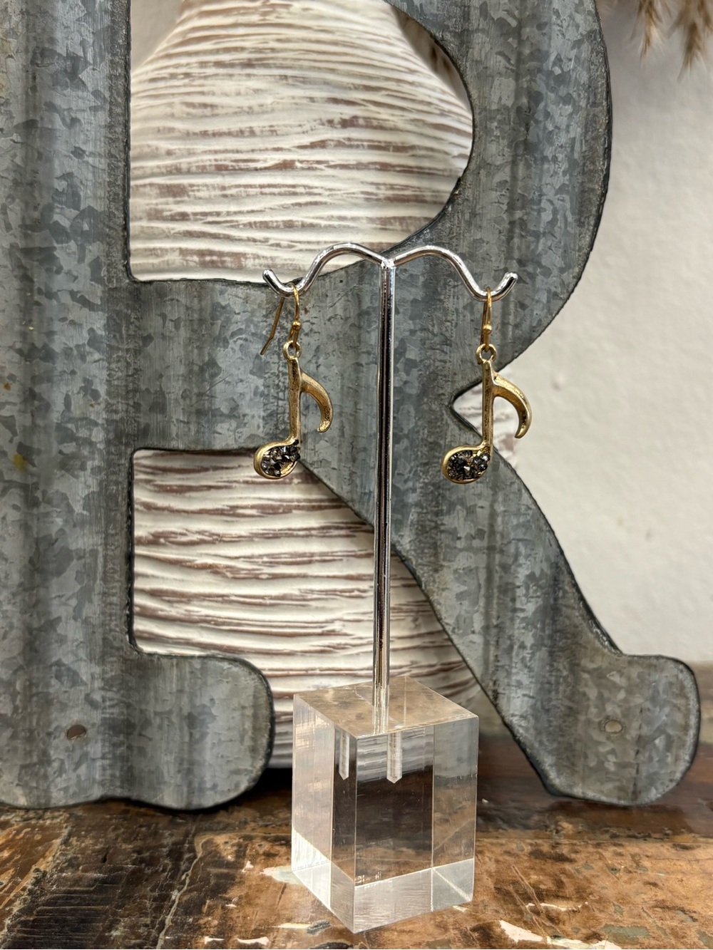 Gold Musical Note Drop Earrings
